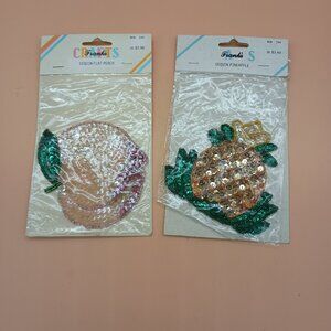 Pair of Vintage Sequin Appliques 1980s Fruit Peach Pineapple NIP NWT